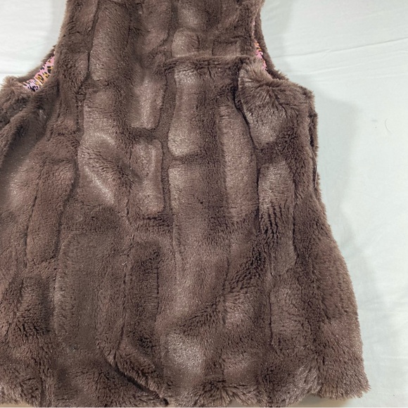 Forever Orchid Faux Fur Vest Dark Brown Girls Vest Velvet Pink Leopard Lining - Picture 8 of 10